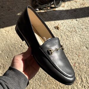 Sam Edelman Black Leather Loafers with Gold Accent